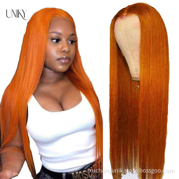 Cheap colored lace front 180% Density Wigs,Burnt Orange Ginger lace frontal human hair wig,ginger curly Full Lace Human Hair Wig